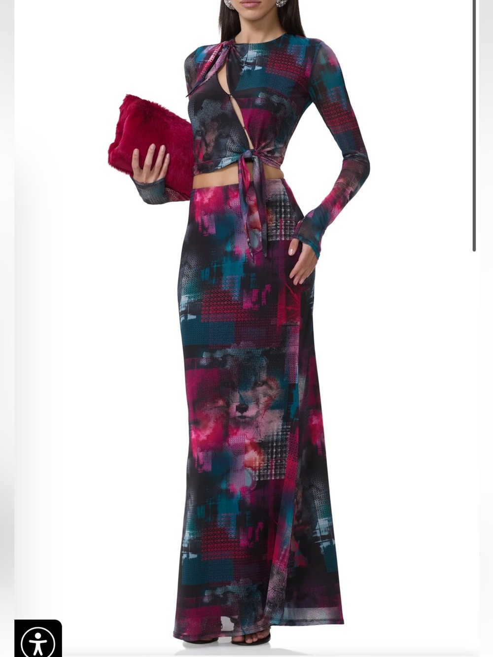 AFRM Tegan Digital Fox Mermaid Maxi Skirt S NEW $95